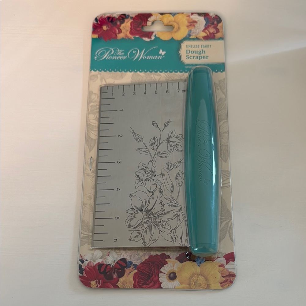 The Pioneer Woman Floral Teal Dough Scraper